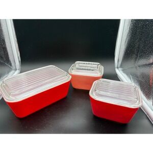 Pyrex 3 Piece Primary Colors Mixing Bowl Set Red Orange Glass Lids